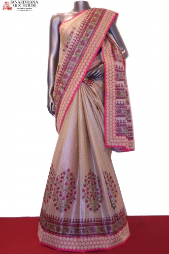 Designer Prints & Embroidery Pure Tussar Silk Saree